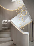 Asymmetrical Bola Halo LED Staircase Chandelier in Black/Gold for Split Level Entryway