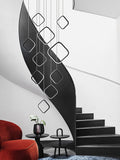 Asymmetrical Bola Halo LED Staircase Chandelier in Black/Gold for Split Level Entryway