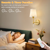 Battery Operated Wall Sconce Set of 2, 10000 Mah Rechargeable Wall Sconces Dimmable 12 RGBS,Remote Wireless Sconces,Gold Sconces Wall Decor Set of 2 Fabric,Cordless Wall Lamp for Bedroom,Living Room