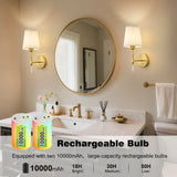 Battery Operated Wall Sconce Set of 2, 10000 Mah Rechargeable Wall Sconces Dimmable 12 RGBS,Remote Wireless Sconces,Gold Sconces Wall Decor Set of 2 Fabric,Cordless Wall Lamp for Bedroom,Living Room