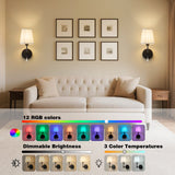 eypid Black Battery Operated Wall Sconce,10000 Mah Rechargeable Wall Sconces set of 2 With Remote,3CCT and 12 RGB Sconces Battery Operated Dimmable,Fabric Sconces Wall Decor Set of 2 for Bedroom,Living Room