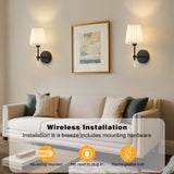 eypid Black Battery Operated Wall Sconce,10000 Mah Rechargeable Wall Sconces set of 2 With Remote,3CCT and 12 RGB Sconces Battery Operated Dimmable,Fabric Sconces Wall Decor Set of 2 for Bedroom,Living Room