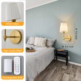 Battery Operated Wall Sconce Set of 2, 10000 Mah Rechargeable Wall Sconces Dimmable 12 RGBS,Remote Wireless Sconces,Gold Sconces Wall Decor Set of 2 Fabric,Cordless Wall Lamp for Bedroom,Living Room