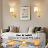 Battery Operated Wall Sconce Set of 2, 10000 Mah Rechargeable Wall Sconces Dimmable 12 RGBS,Remote Wireless Sconces,Gold Sconces Wall Decor Set of 2 Fabric,Cordless Wall Lamp for Bedroom,Living Room