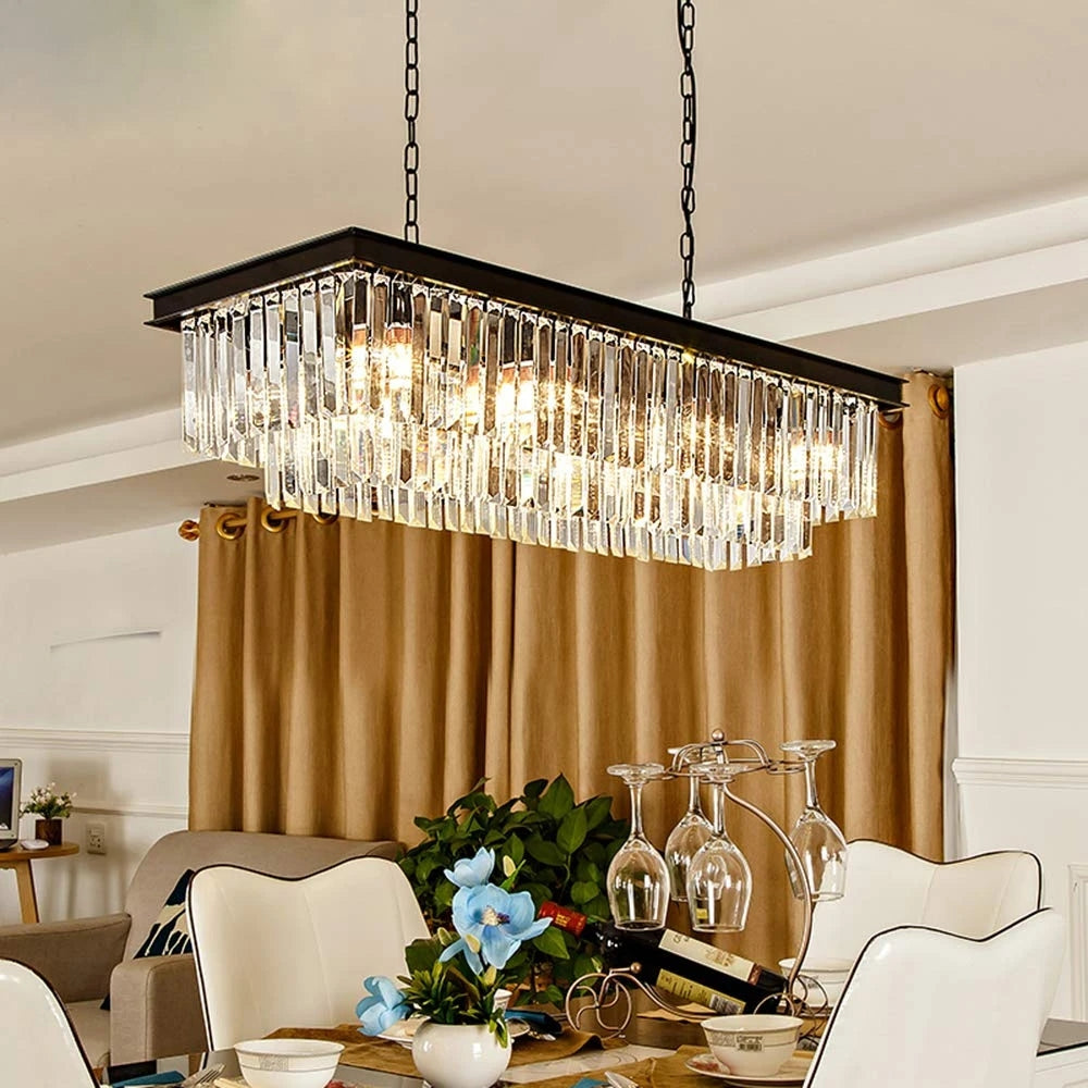 Black Rectangular Metal Frame Crystal Chandelier JinYi